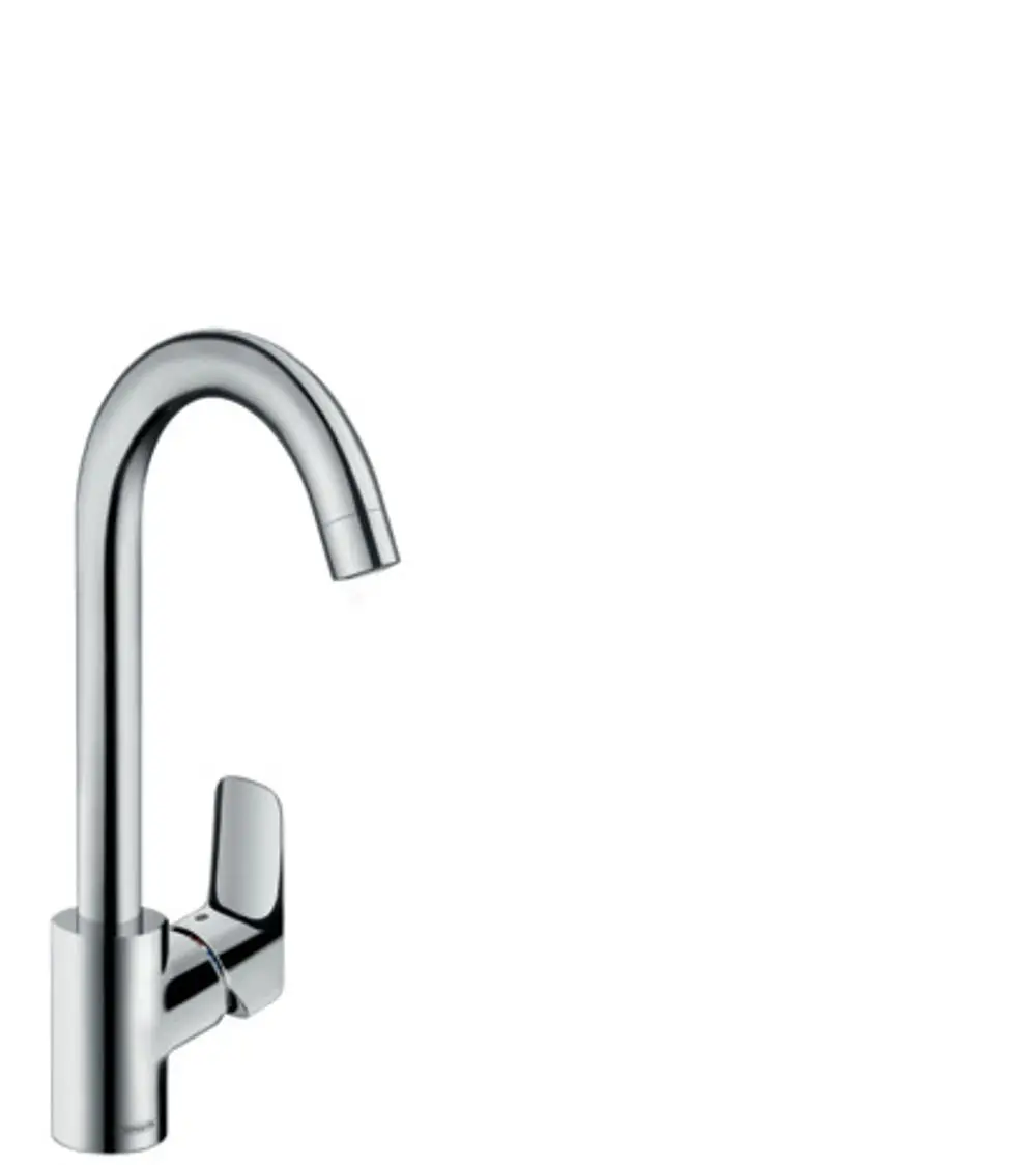 Hansgrohe Spültischmischer in chrom, mit geschwungener Auslaufform und ergonomischem Bedienhebel, geeignet für den Einsatz in Küchen oder Waschbereichen.